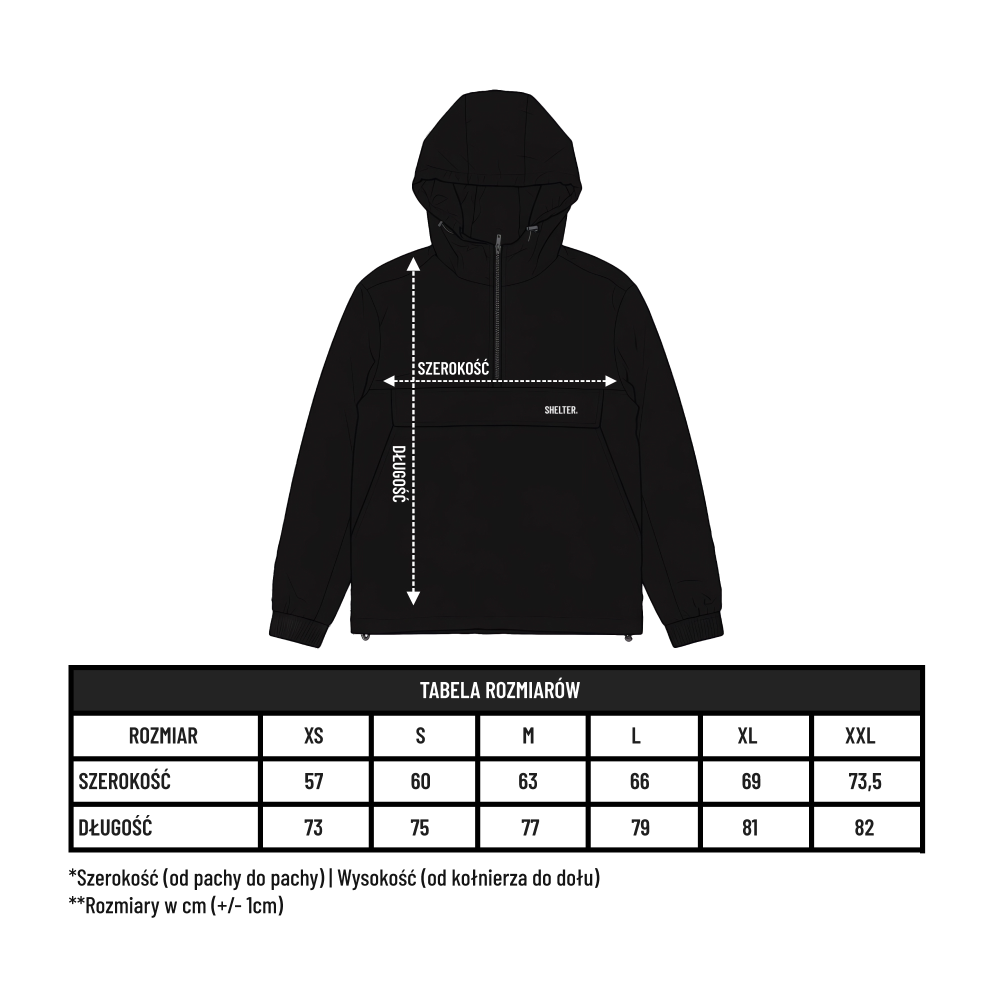 Tabela rozmiarów The Shelter